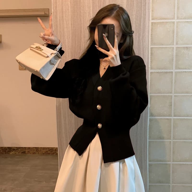 프랑스식 검정색 작은 샤넬 스타일 스웨터 오픈 가디건 여성 봄 가을 디자인 센스 작은 대중 허리 수축 품격 니트 맨위 재킷 상세 이미지 13