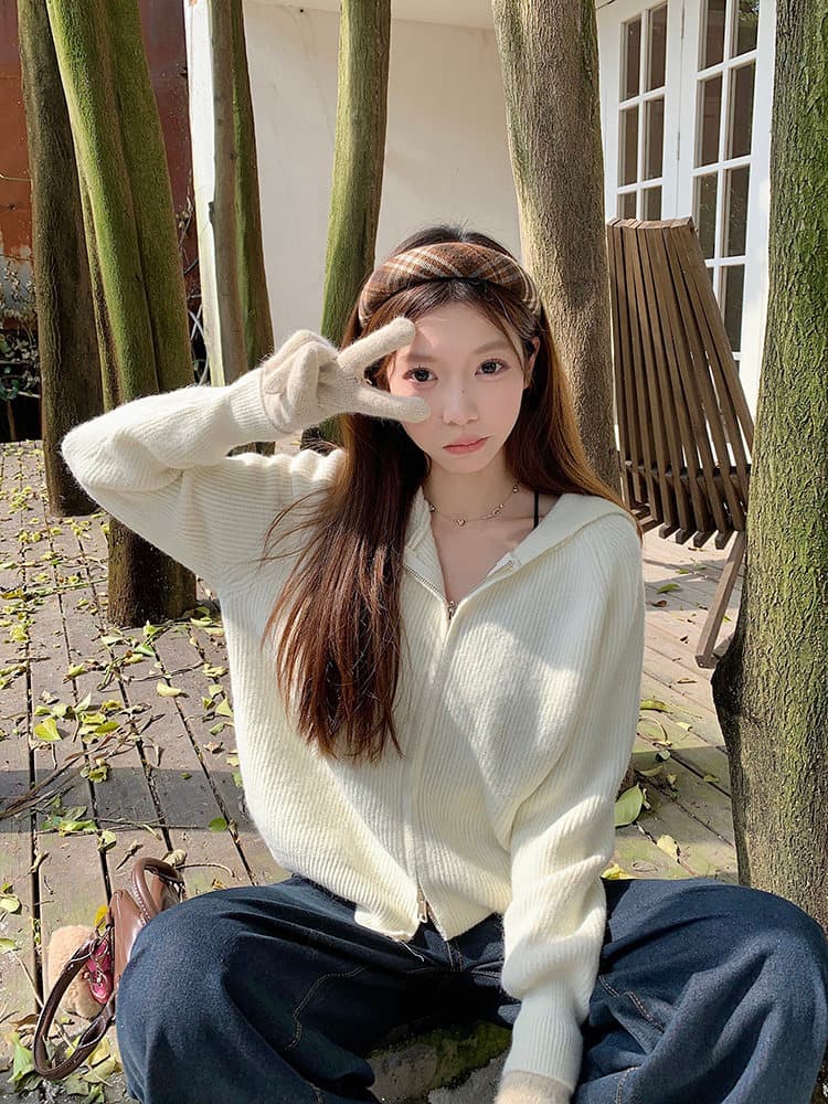 느긋한 바람 구덩이 기사 더블 지퍼 후드 긴팔 니트 오픈 가디건 여성 가을 겨울 루즈핏 스웨터 코트 만나는 맨위 상세 이미지 21