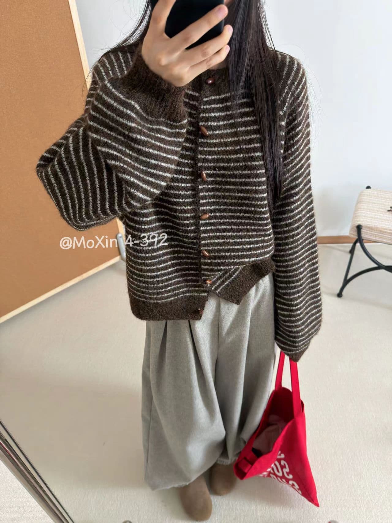 한 부서 미니멀리즘 스트라이프 부드러운 찹쌀 니트 오픈 가디건 여성 가을 겨울철 새로운 루즈핏 슬림해 보이는 스웨터 다용도 재킷 맨위 상세 이미지 6