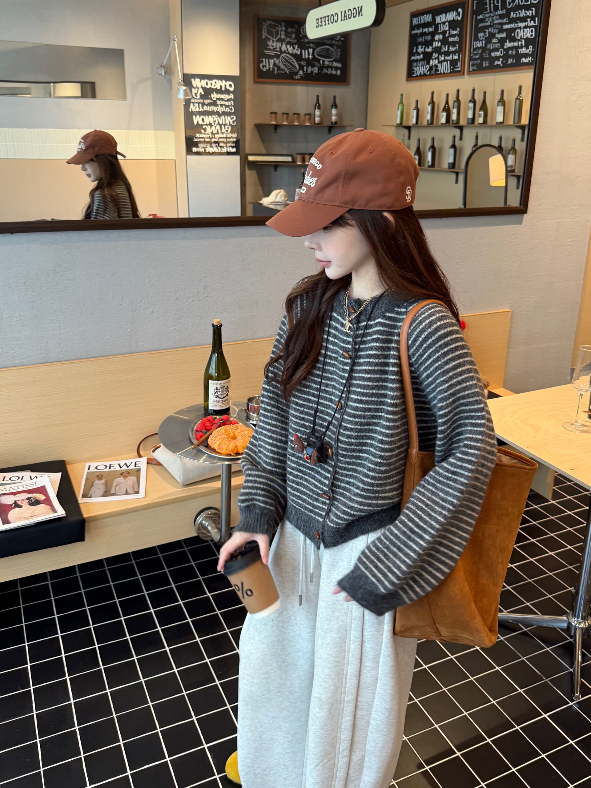 한 부서 미니멀리즘 스트라이프 부드러운 찹쌀 니트 오픈 가디건 여성 가을 겨울철 새로운 루즈핏 슬림해 보이는 스웨터 다용도 재킷 맨위 상세 이미지 15