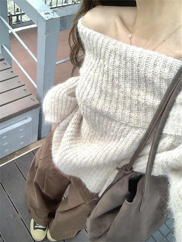 주 그래. 그래. 핑크색 폴로 칼라 오프숄더 스웨터 여자 인사이드 가져 가라. 만나는 조기 가을 새로운 오프숄더 맨위 고급 센스 이미지 5