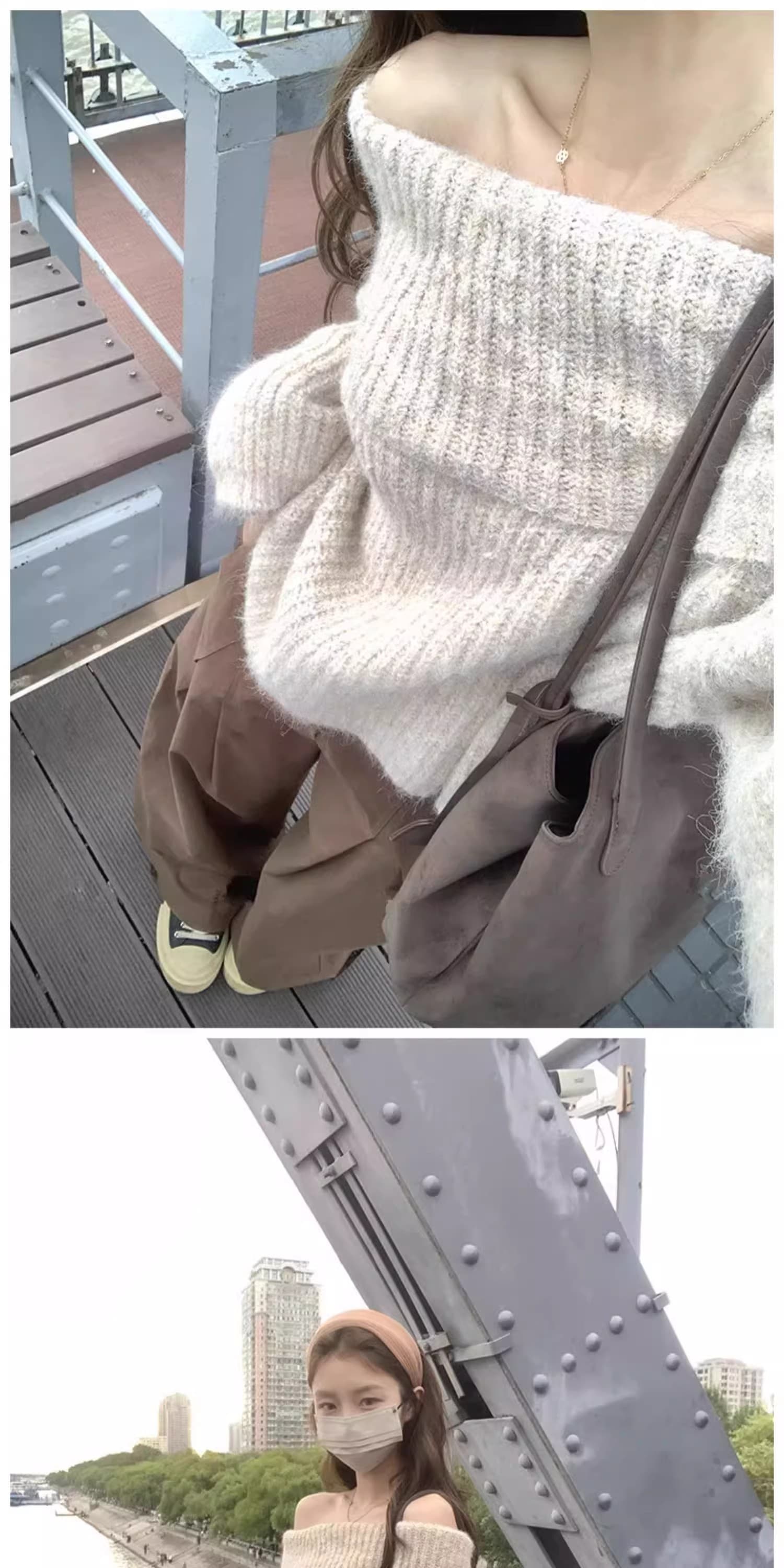 주 그래. 그래. 핑크색 폴로 칼라 오프숄더 스웨터 여자 인사이드 가져 가라. 만나는 조기 가을 새로운 오프숄더 맨위 고급 센스 상세 이미지 20