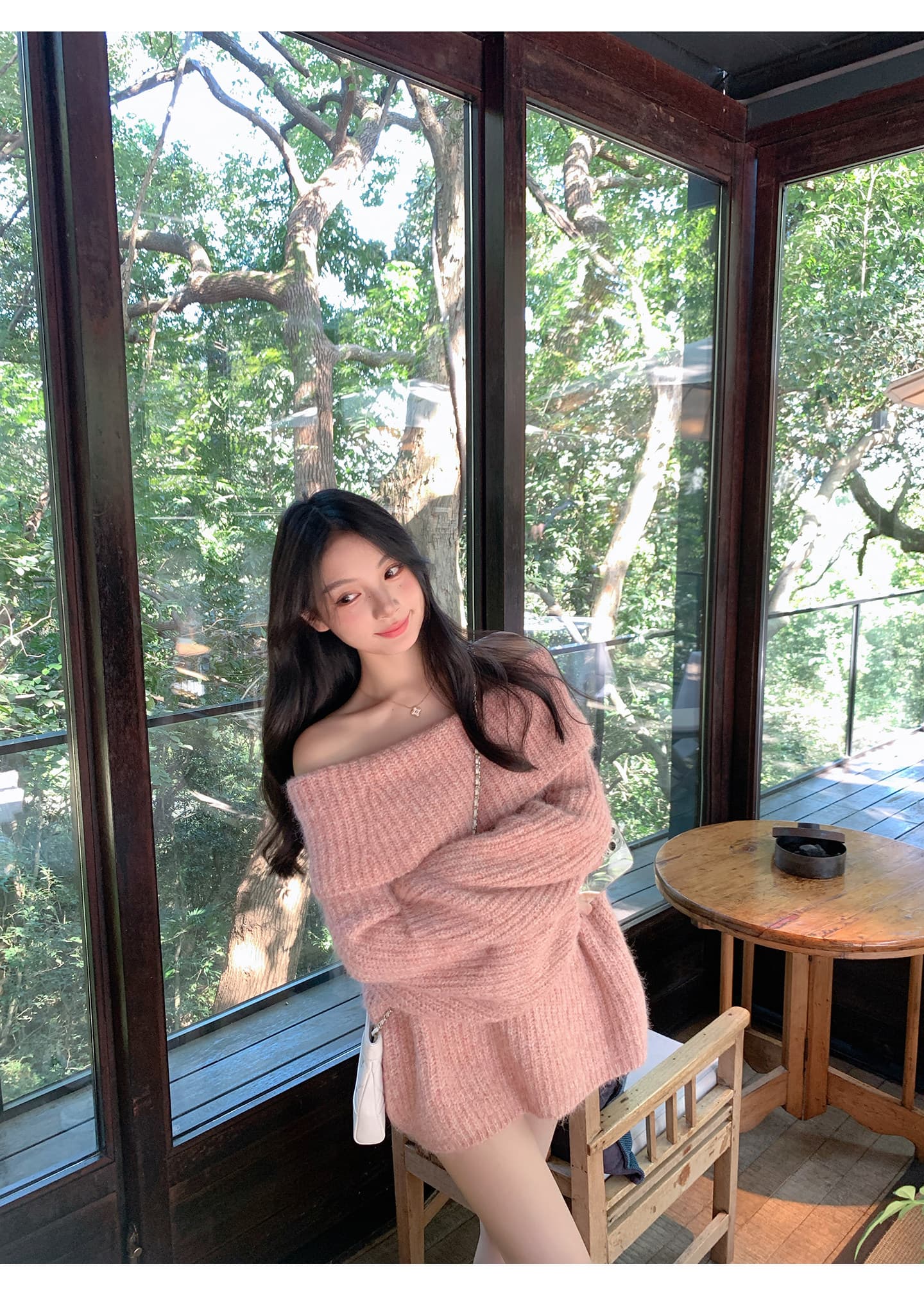 주 그래. 그래. 핑크색 폴로 칼라 오프숄더 스웨터 여자 인사이드 가져 가라. 만나는 조기 가을 새로운 오프숄더 맨위 고급 센스 상세 이미지 34