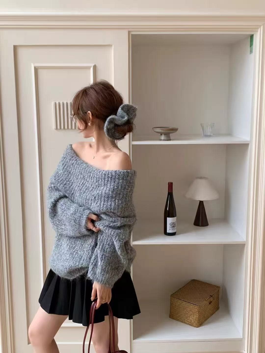 주 그래. 그래. 핑크색 폴로 칼라 오프숄더 스웨터 여자 인사이드 가져 가라. 만나는 조기 가을 새로운 오프숄더 맨위 고급 센스 상세 이미지 7
