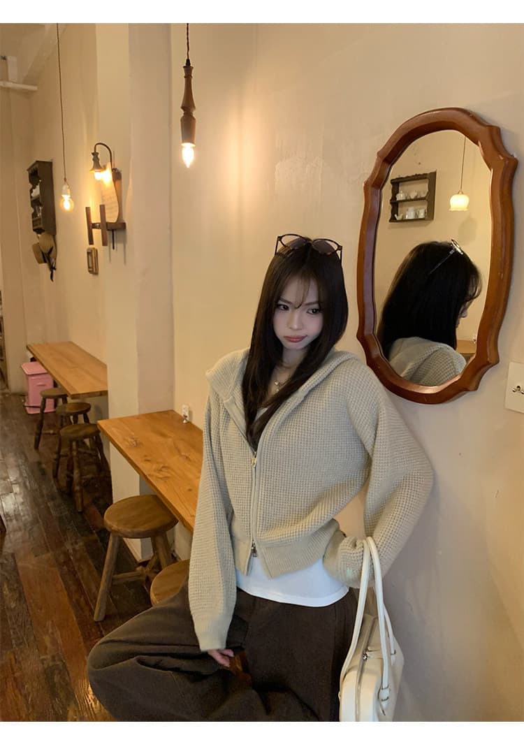 송 긍정적 인 En 후아 남편 그리드 후드 니트 여성 코트 가을 2026 년 한 부서 루즈핏 느긋한 스웨터 오픈 가디건 맨위 상세 이미지 9