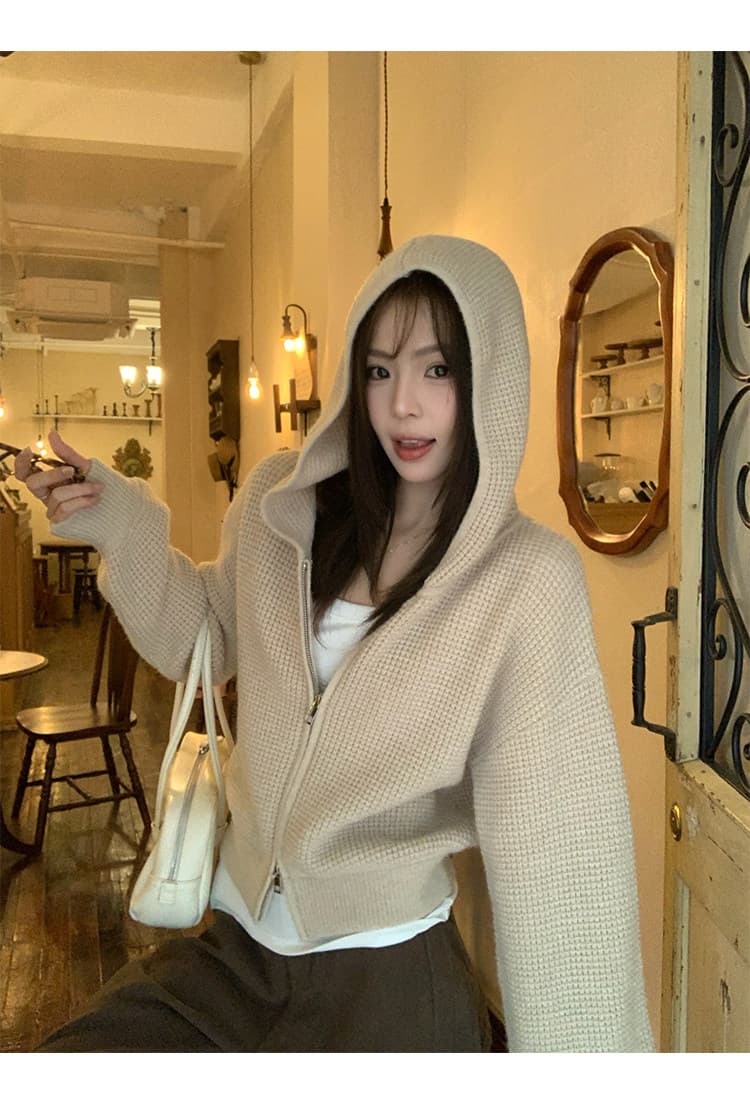 송 긍정적 인 En 후아 남편 그리드 후드 니트 여성 코트 가을 2026 년 한 부서 루즈핏 느긋한 스웨터 오픈 가디건 맨위 상세 이미지 25