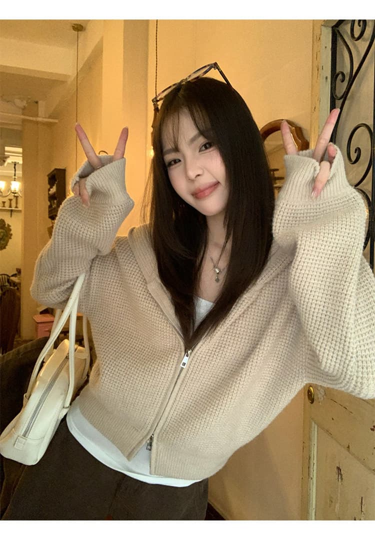송 긍정적 인 En 후아 남편 그리드 후드 니트 여성 코트 가을 2026 년 한 부서 루즈핏 느긋한 스웨터 오픈 가디건 맨위 상세 이미지 26