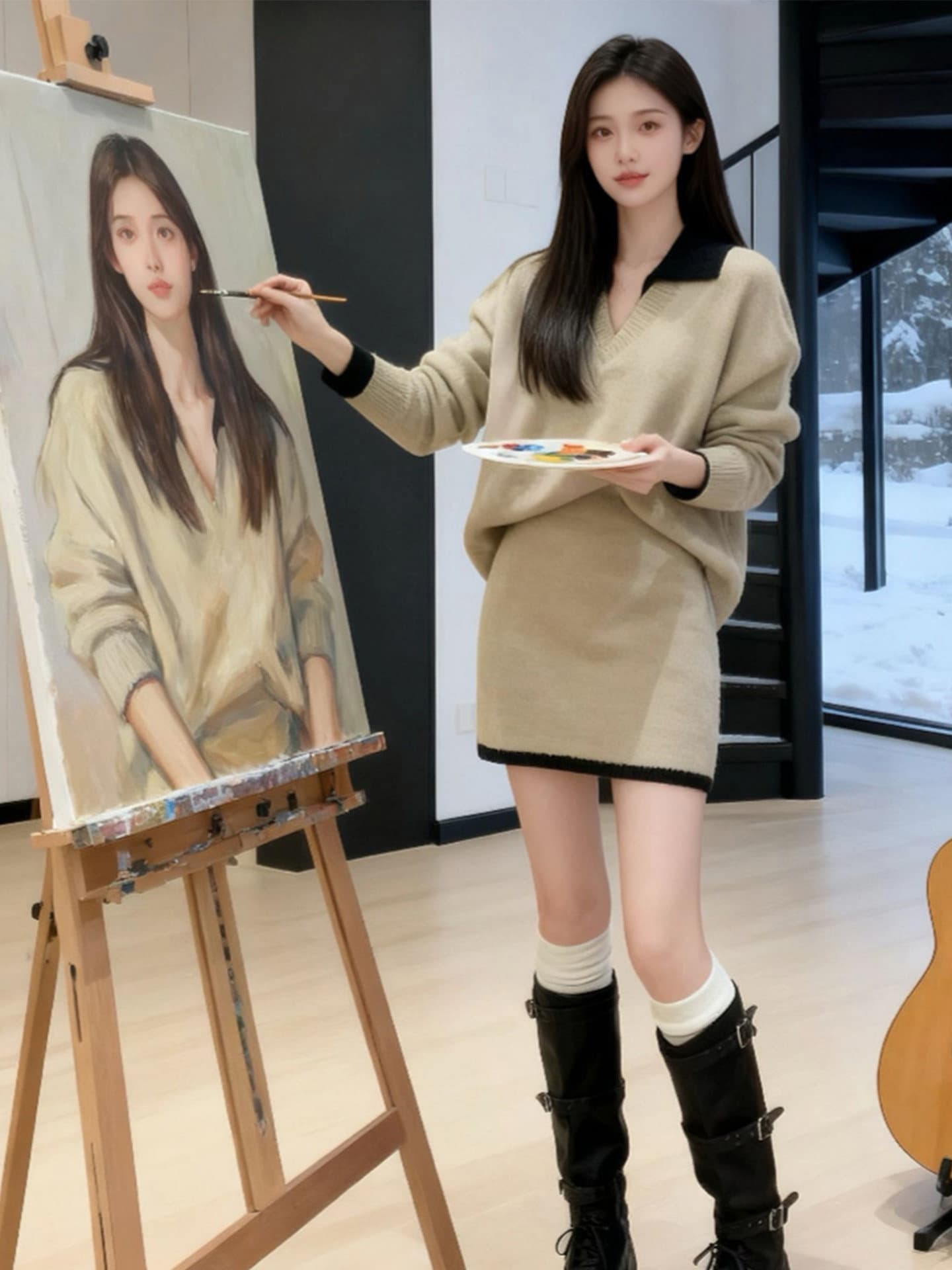 유럽 상품 패션 미니멀리즘 배색 POLO 칼라 로드 바늘 맨위 반신 치마 세트 여성 2026 새로운 착용 가져 가라. 새로운 트렌디 상세 이미지 11