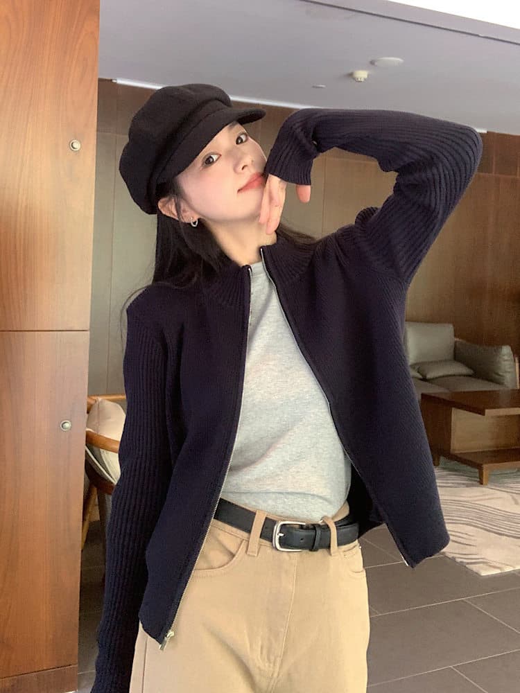 품격 몸매 가꾸기 슬림해 보이는 스탠드 칼라 양모 니트 지퍼 오픈 가디건 여성 가을 겨울 쇼트 스타일 카디건 재킷 예쁜 스웨터 상세 이미지 20
