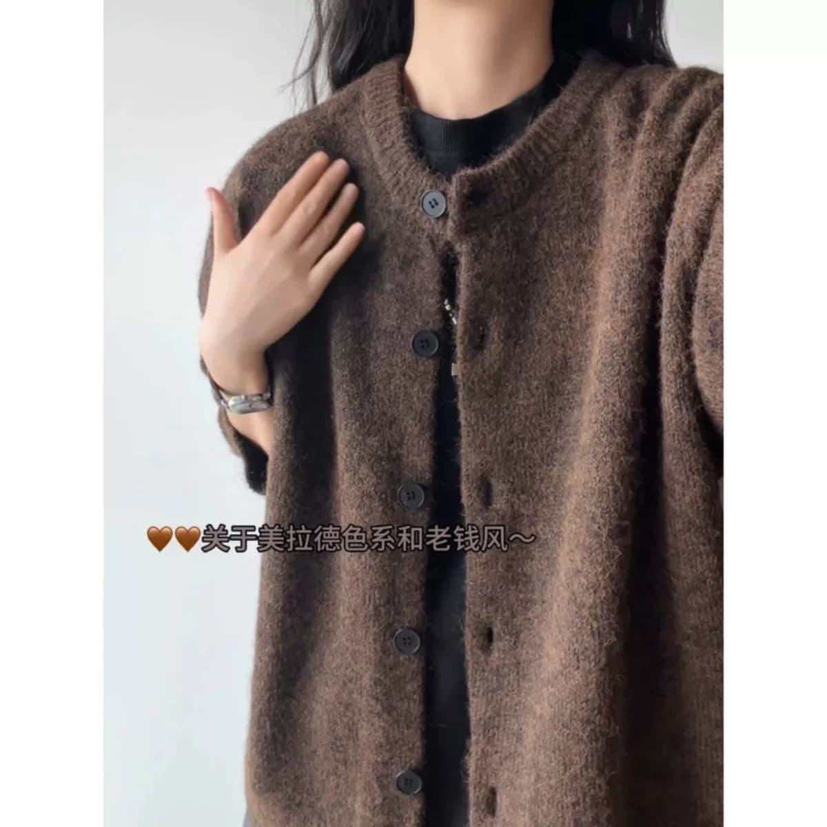 플리스 플러시 아메리칸 느긋한 바람 단추 오픈 가디건 스웨터 여자 가을 조수 브랜드 레트로 단색 니트 스웨터 재킷