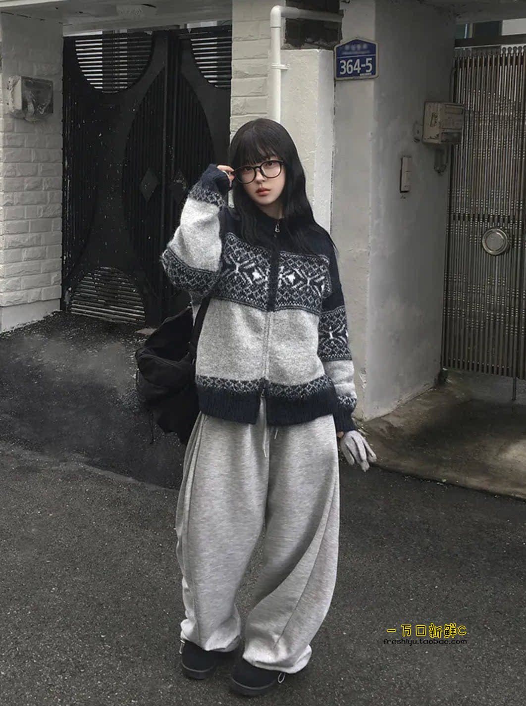가을철 일기 공정한 섬 눈꽃 니트 지퍼 셔츠 따뜻한 부드럽다 찹쌀 레트로 캐주얼 루즈핏 스웨터 코트 상세 이미지 11