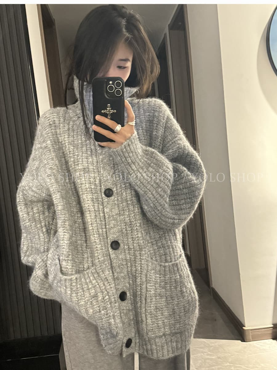 yolo shop 느긋한 look 한 부서 캐주얼 터틀넥 단추 스웨터 여성 코트 봄 가을 두꺼운 맨위 상세 이미지 10