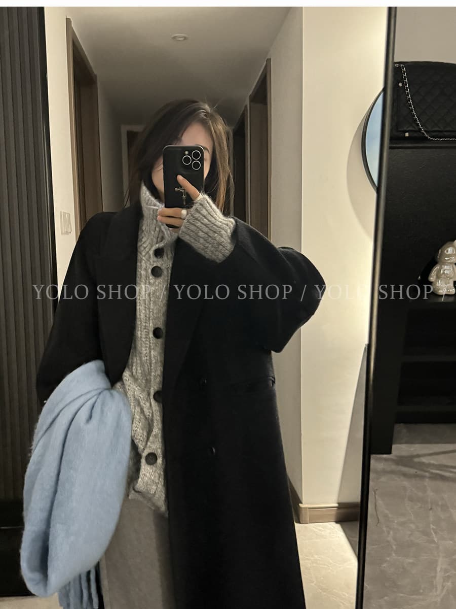 yolo shop 느긋한 look 한 부서 캐주얼 터틀넥 단추 스웨터 여성 코트 봄 가을 두꺼운 맨위 상세 이미지 15