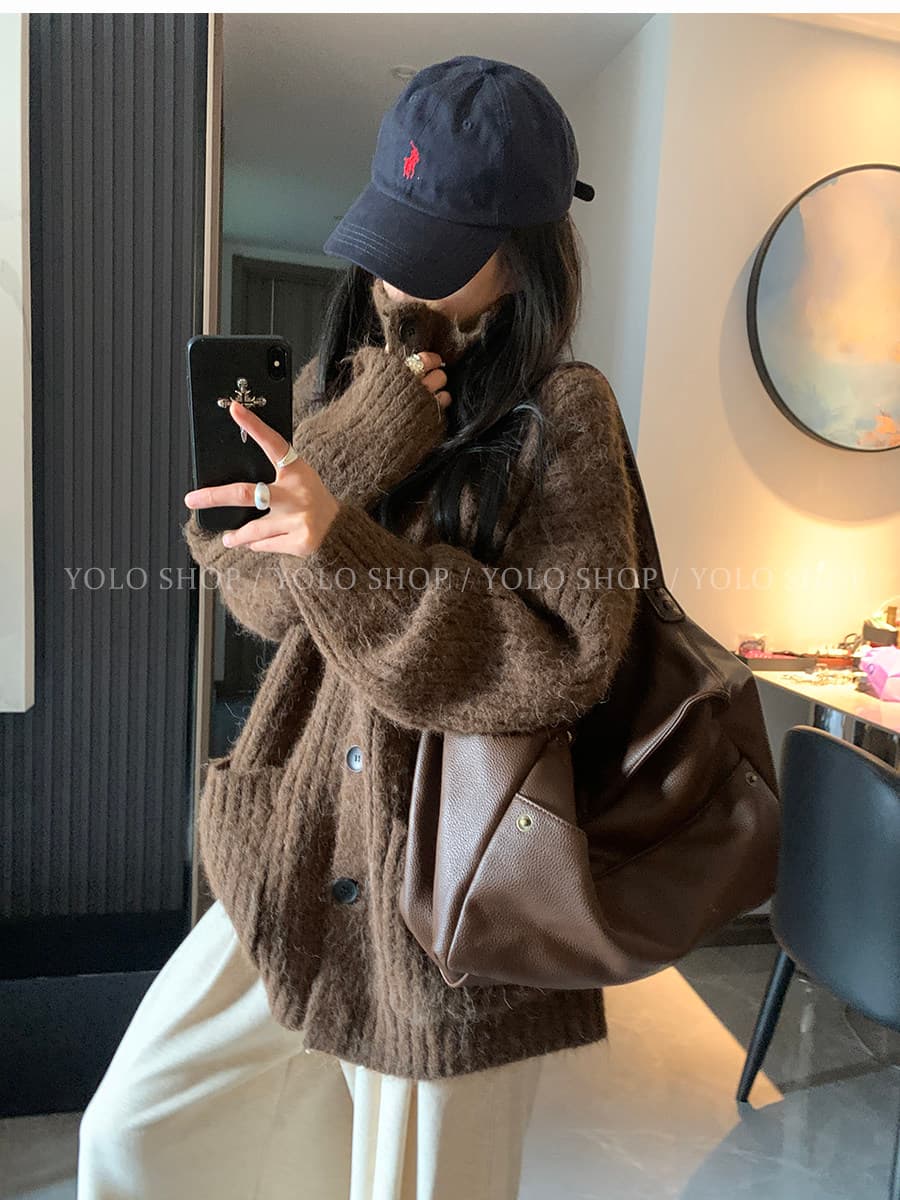 yolo shop 느긋한 look 한 부서 캐주얼 터틀넥 단추 스웨터 여성 코트 봄 가을 두꺼운 맨위 상세 이미지 35