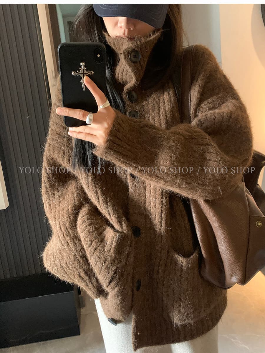 yolo shop 느긋한 look 한 부서 캐주얼 터틀넥 단추 스웨터 여성 코트 봄 가을 두꺼운 맨위 상세 이미지 36