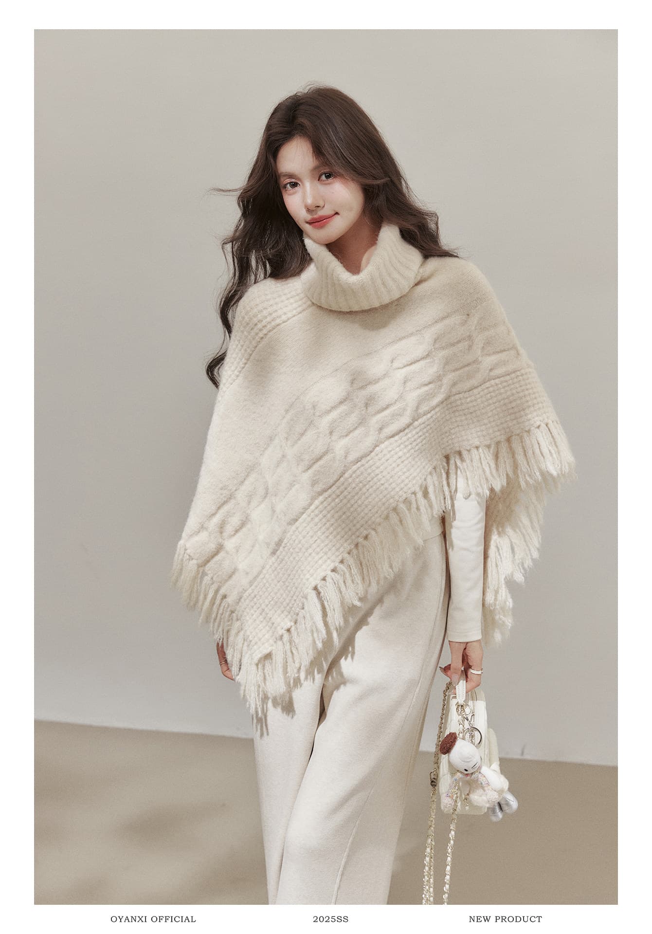 Ouyang 안녕하세요. 낭만주의 카드 아름다움 루오 가을 겨울철 분위기 터틀넥 불규칙 루즈핏 술 숄 스웨터 망토 상세 이미지 5