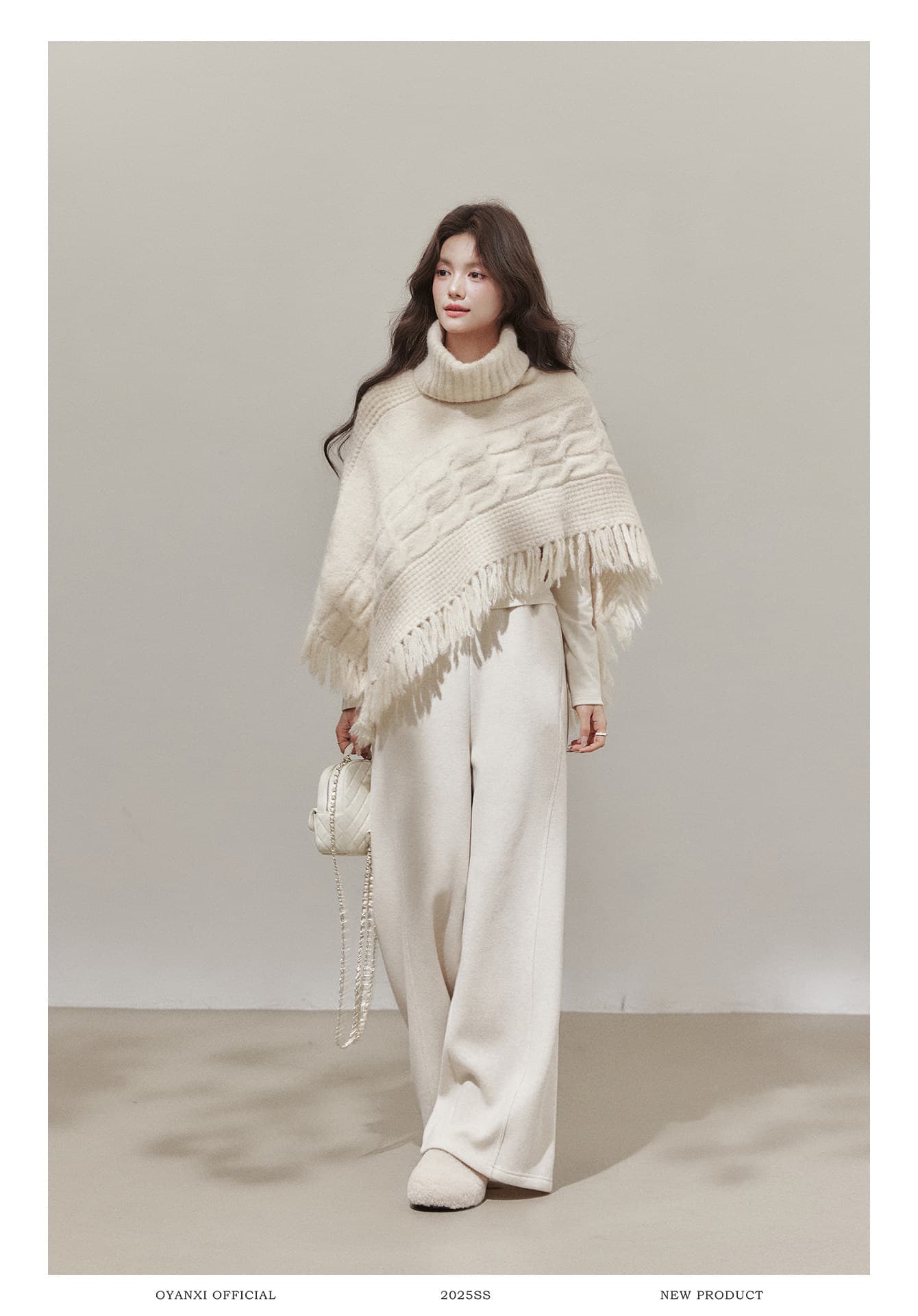 Ouyang 안녕하세요. 낭만주의 카드 아름다움 루오 가을 겨울철 분위기 터틀넥 불규칙 루즈핏 술 숄 스웨터 망토 상세 이미지 6