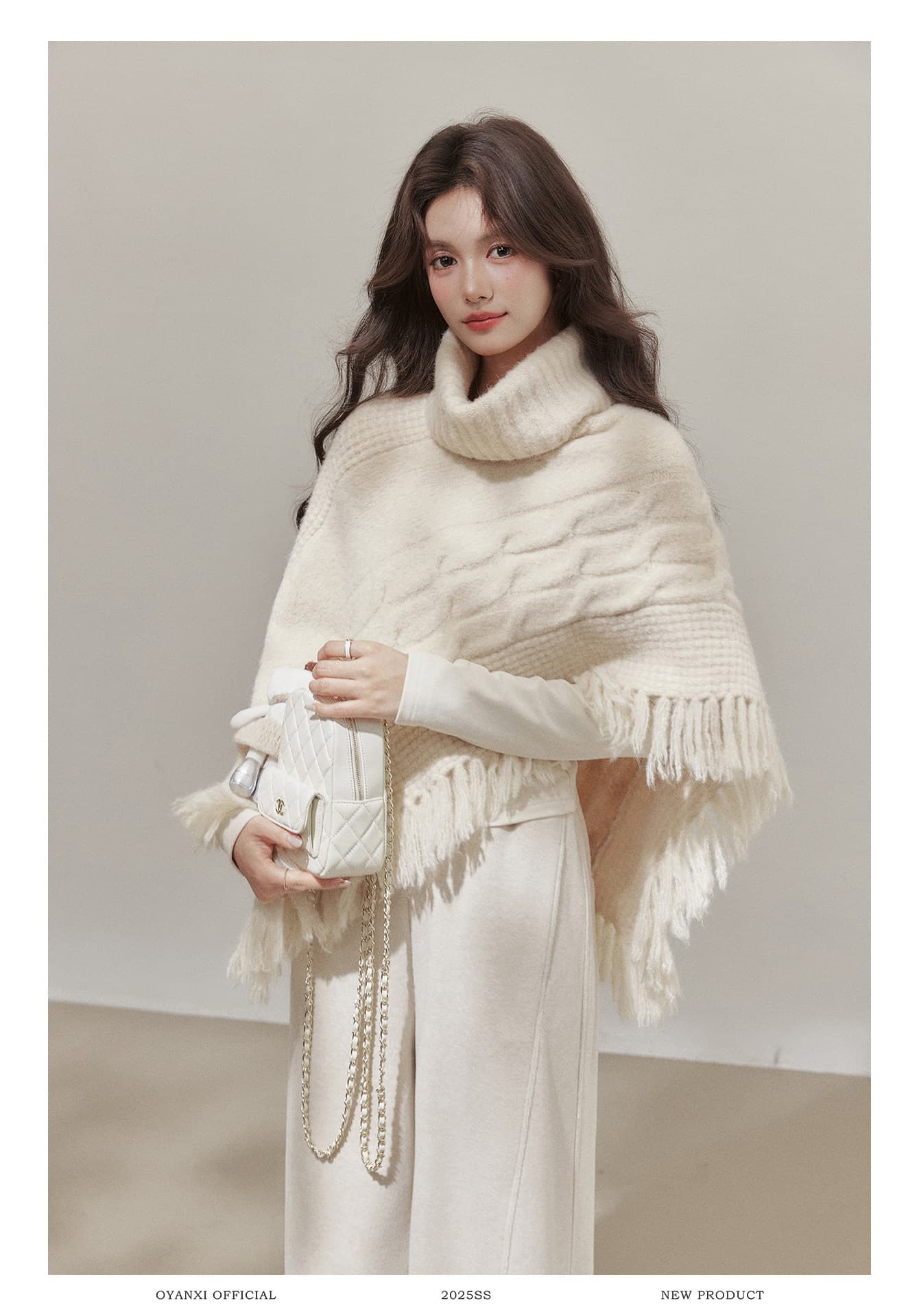 Ouyang 안녕하세요. 낭만주의 카드 아름다움 루오 가을 겨울철 분위기 터틀넥 불규칙 루즈핏 술 숄 스웨터 망토 상세 이미지 7