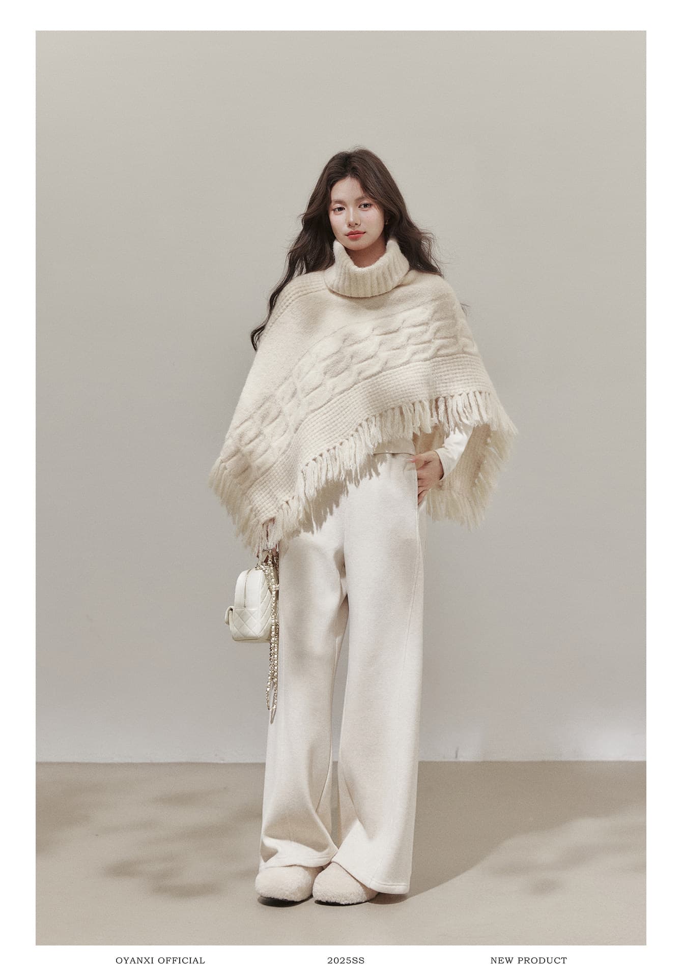 Ouyang 안녕하세요. 낭만주의 카드 아름다움 루오 가을 겨울철 분위기 터틀넥 불규칙 루즈핏 술 숄 스웨터 망토 상세 이미지 10