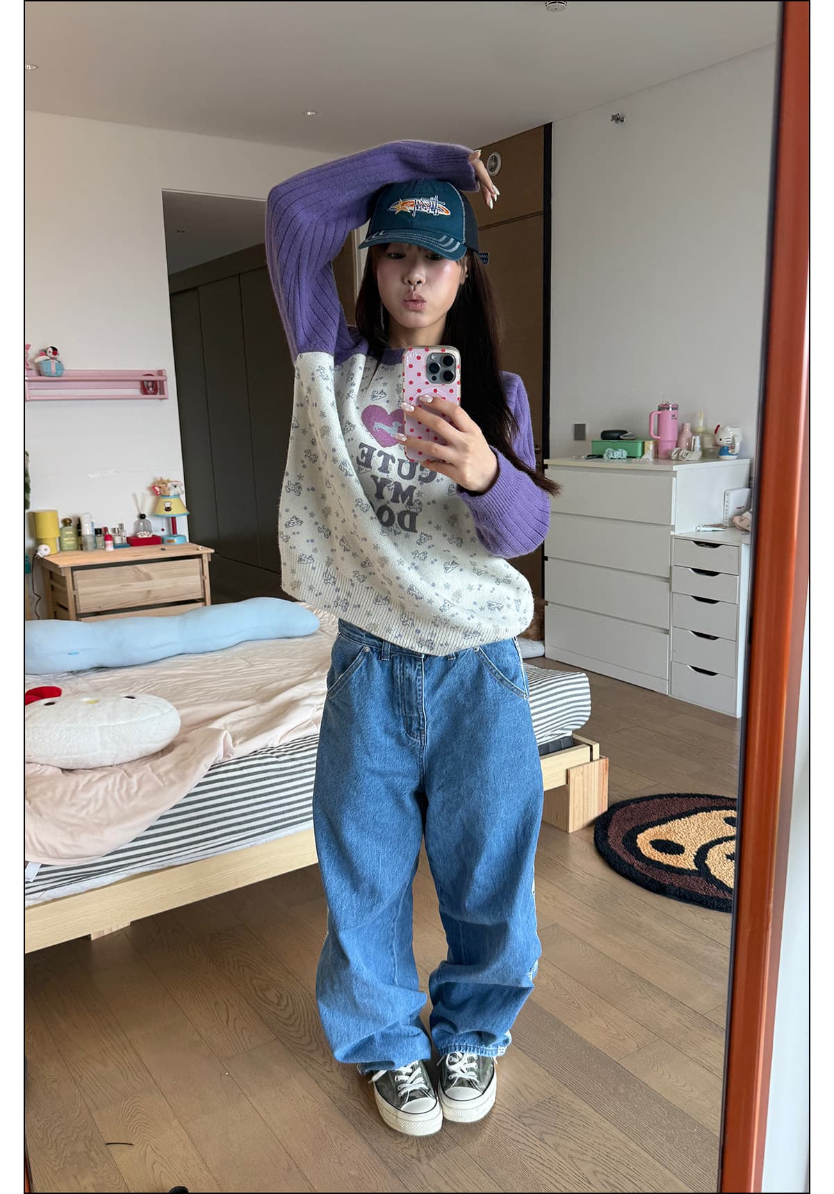 cgga 아메리칸 재미있는 프린트 패치워크 색상 긴팔 니트 스웨터 여자 봄 가을 루즈핏 캐주얼 다용도 풀오버 니트 스웨터 상세 이미지 54