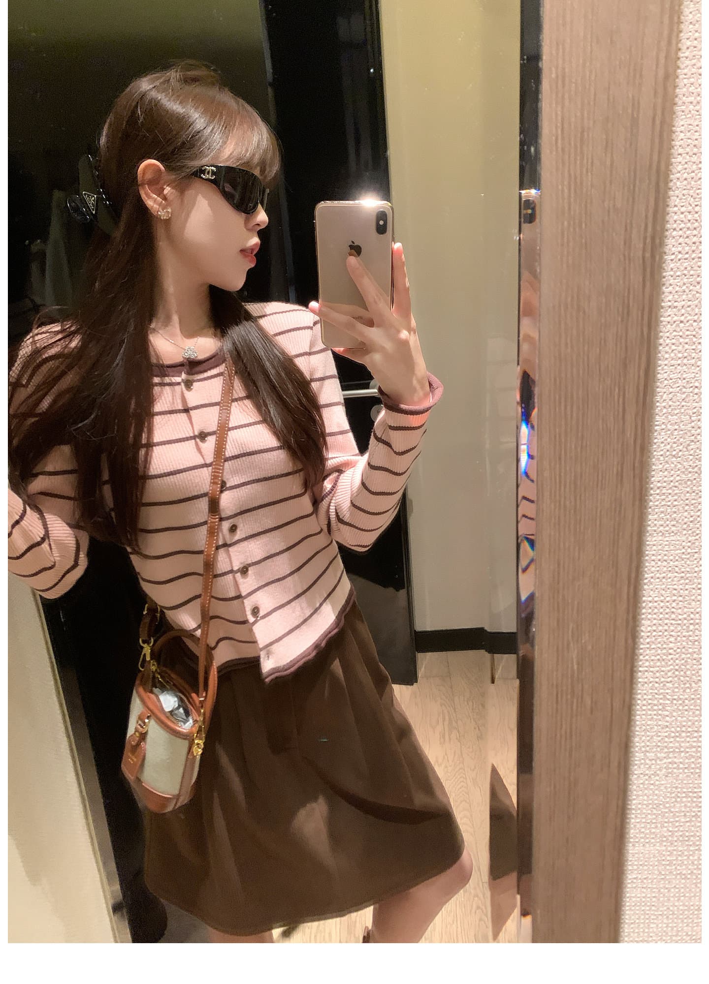 한 번 작은 짭짤한 핑크색 스트라이프 니트 오픈 가디건 여성 가을 몸매 가꾸기 슬림해 보이는 라운드 넥 긴팔 한 부서 달콤함 품격 오픈 가디건 상세 이미지 8