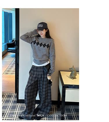닝 부문 링 그리드 라운드 넥 풀오버 스웨터 여자 가을 겨울 새로운 캐주얼 바람 디자인 센스 몸매 가꾸기 슬림해 보이는 니트 맨위 상세 이미지 6