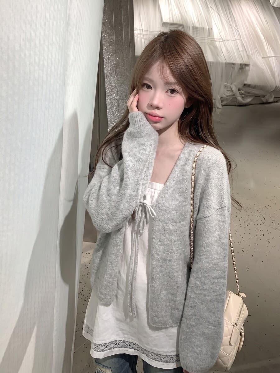 siiooye 남자 플러시 질감 빛 사람들 분위기 포함 양 낙타 털 레이스업 오픈 가디건 스웨터 여자 가을 루즈핏 재킷 상세 이미지 4