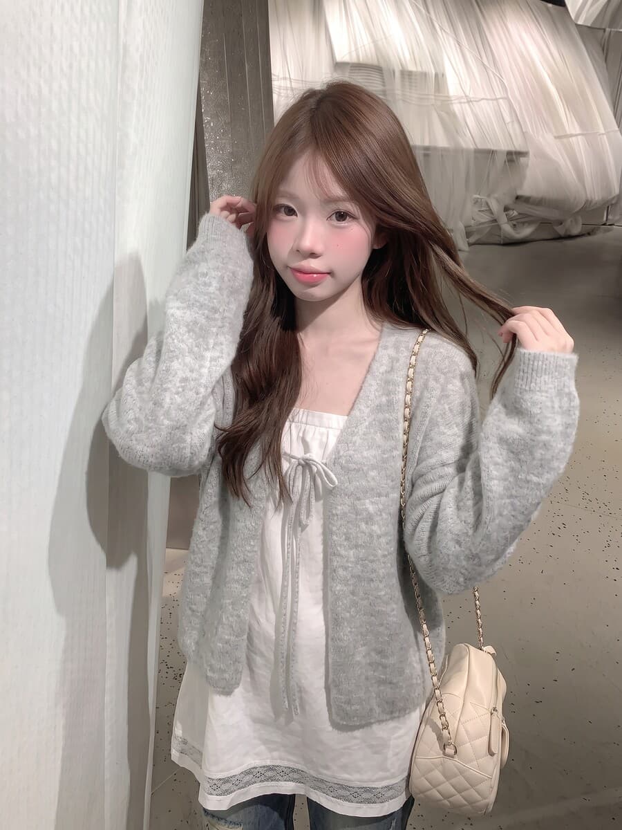 siiooye 남자 플러시 질감 빛 사람들 분위기 포함 양 낙타 털 레이스업 오픈 가디건 스웨터 여자 가을 루즈핏 재킷 상세 이미지 7