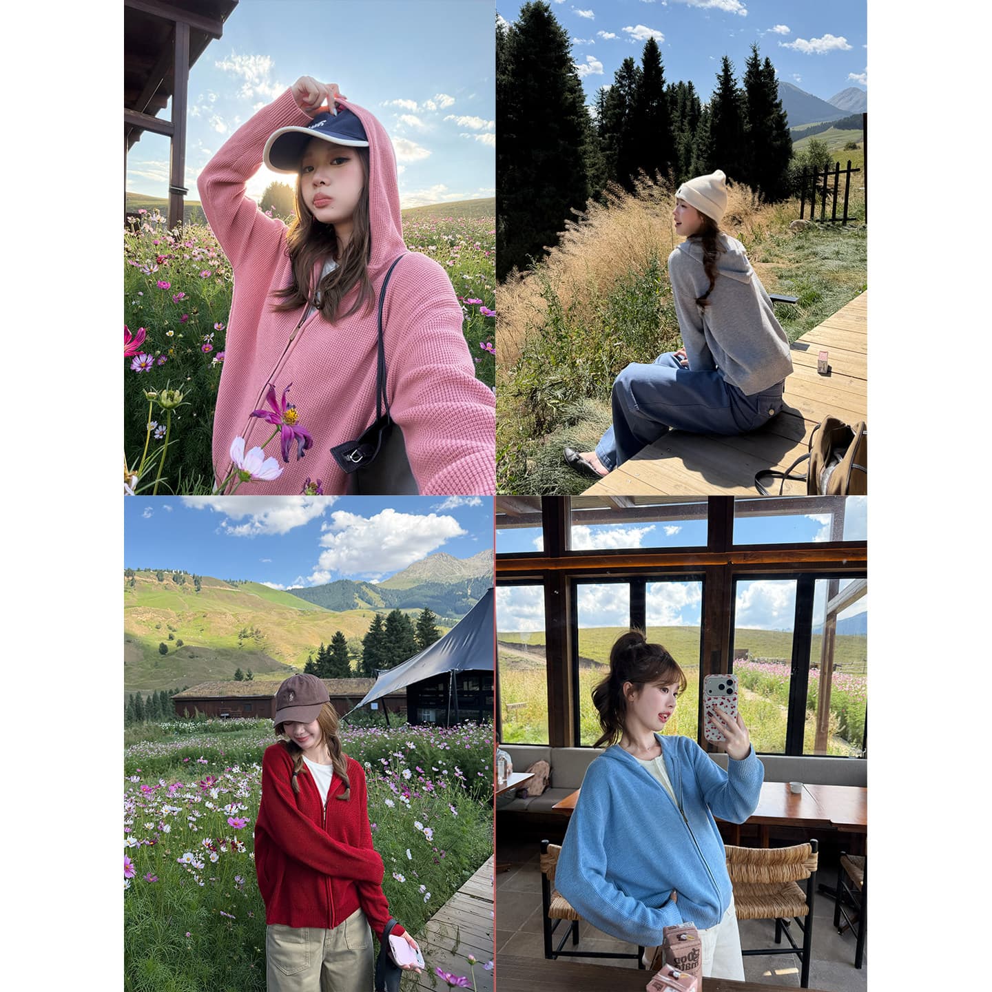 im ~까지 느긋한 생각 해봐. 후아 남편 그리드 한 부서 루즈핏 스웨터 오픈 가디건 여성 가을 캐주얼 후드 스웨터 코트 상세 이미지 6