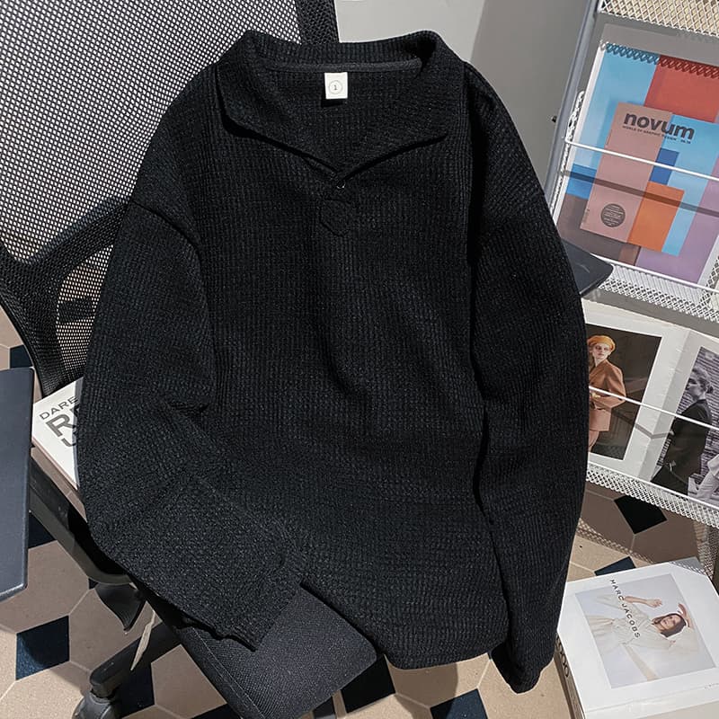 실사 260 그램 로마 그리드 긴팔 티셔츠 polo 기본 셔츠 남자 여성 의류 얇은 긍정적 인 어깨 인사이드 가져 가라. 봄 가을 맨위 이미지 3