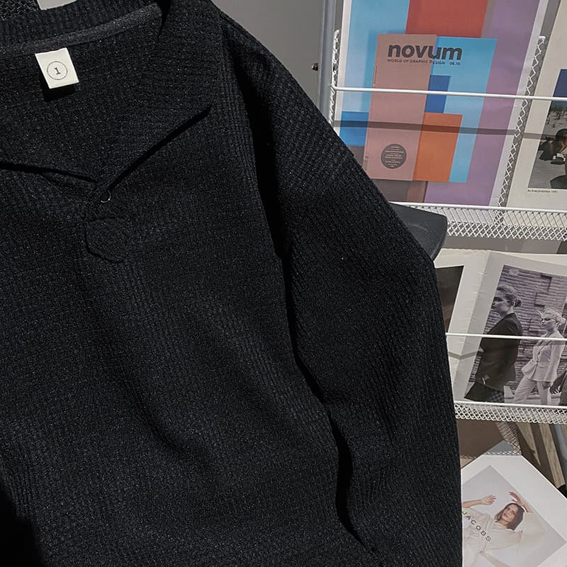 실사 260 그램 로마 그리드 긴팔 티셔츠 polo 기본 셔츠 남자 여성 의류 얇은 긍정적 인 어깨 인사이드 가져 가라. 봄 가을 맨위 상세 이미지 13