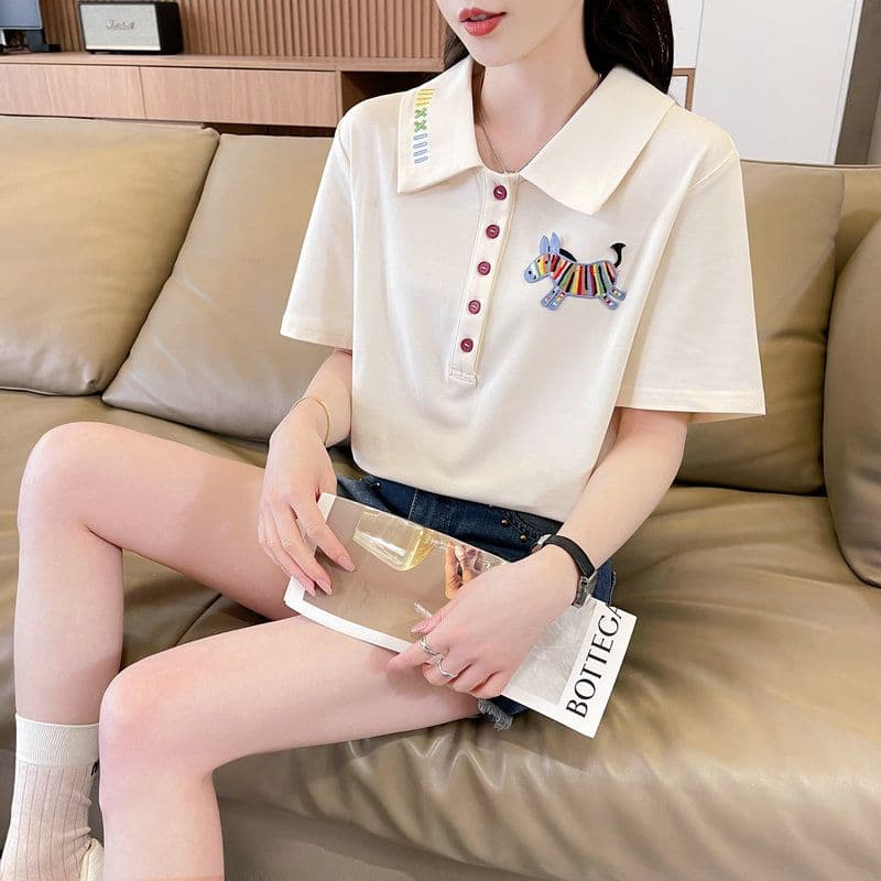 실사 2026 순면 반팔 티셔츠 여성 여름 새로운 한국 스타일 작은 말 자수 빅 사이즈 여성 의류 맨위 상세 이미지 22