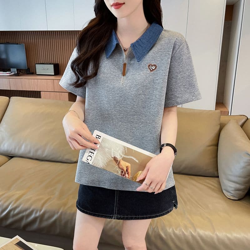 실사 케이블 루오 그 쌍 실 한국 스타일 POLO 칼라 반팔 티셔츠 여성 2026 년 새로운 자수 맨위 여성 상세 이미지 16