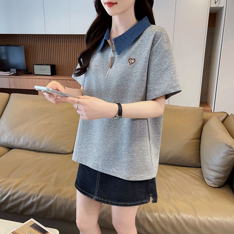 실사 케이블 루오 그 쌍 실 한국 스타일 POLO 칼라 반팔 티셔츠 여성 2026 년 새로운 자수 맨위 여성 상세 이미지 17