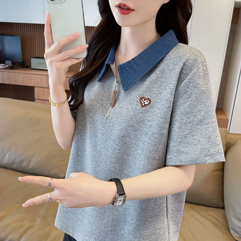 실사 케이블 루오 그 쌍 실 한국 스타일 POLO 칼라 반팔 티셔츠 여성 2026 년 새로운 자수 맨위 여성 상세 이미지 18