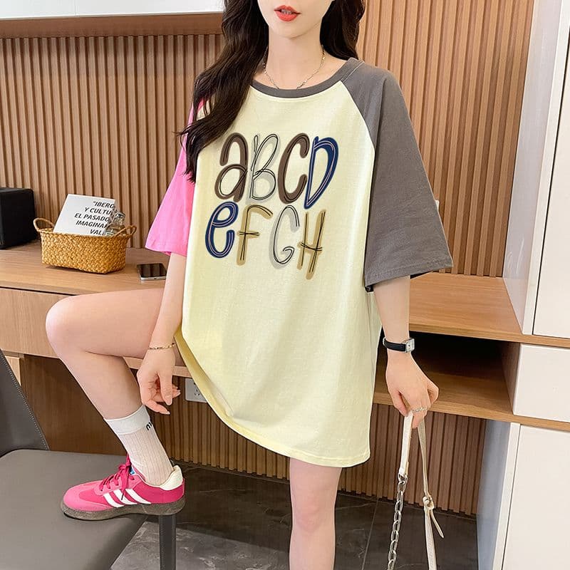 실사 흔들어서 톤 품질 이후 패키지 칼라 루즈핏 배색 중간 길이 디자인 센스 반팔 t 이미지 5