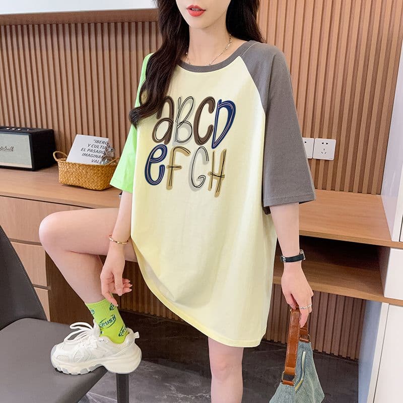 실사 흔들어서 톤 품질 이후 패키지 칼라 루즈핏 배색 중간 길이 디자인 센스 반팔 t 상세 이미지 11