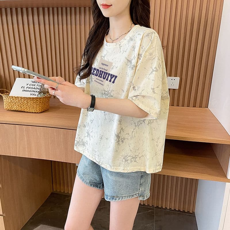 실사 흔들어서 톤 품질 순면 이후 패키지 칼라 루즈핏 쇼트 스타일 홀치기 염색 패션 맨위 이미지 2