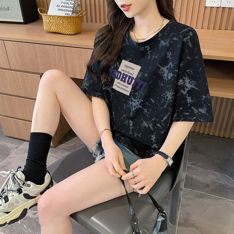 실사 흔들어서 톤 품질 순면 이후 패키지 칼라 루즈핏 쇼트 스타일 홀치기 염색 패션 맨위 상세 이미지 13