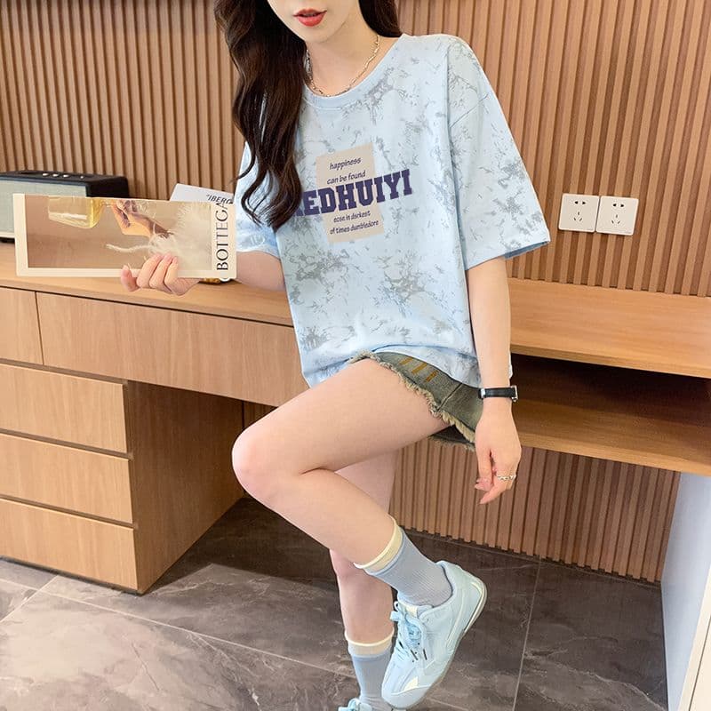 실사 흔들어서 톤 품질 순면 이후 패키지 칼라 루즈핏 쇼트 스타일 홀치기 염색 패션 맨위 상세 이미지 17