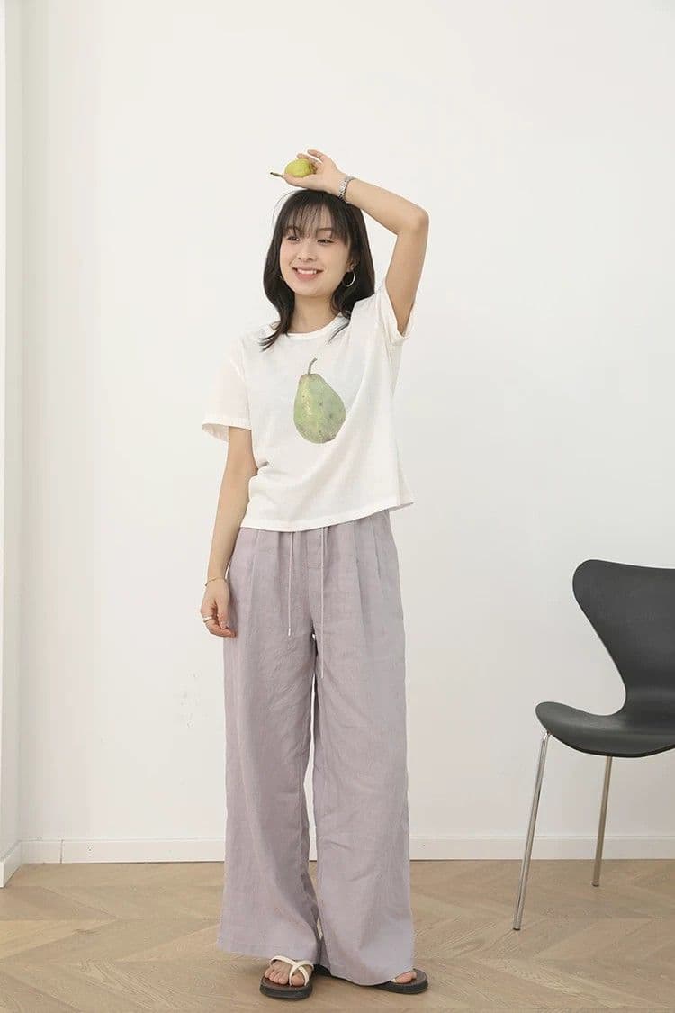 인사이드 테두리 도루 가을 센스 와이드 레깅스 바지 새로운 보라색 면 린넨 바지 지방 mm 빅 사이즈 얇은 스타일 스트레이트 팬츠 상세 이미지 5