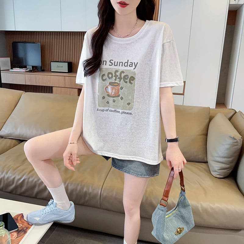 실사 눈꽃 면 자외선 차단 티셔츠 여성용 짧은 소매 여름 새로운 한국 스타일 다용도 루즈핏 빅 사이즈 맨위 ins 트렌디 상세 이미지 8