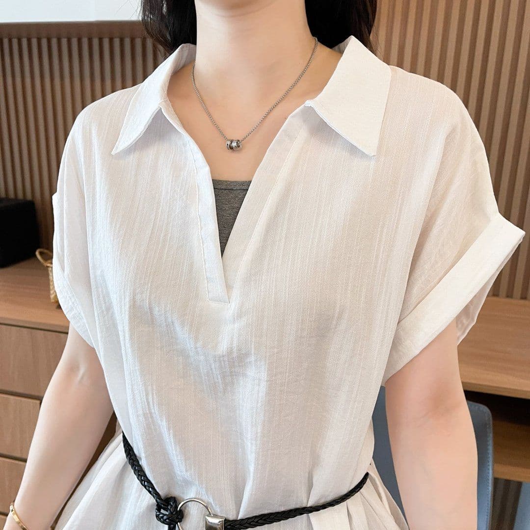 실사 원본 품질 벨트 포함 페이크 레이어드 숨기기 V넥 반팔 셔츠 여름 빅 사이즈 슬림해 보이는 슈퍼 잘 생긴 맨위 상세 이미지 6