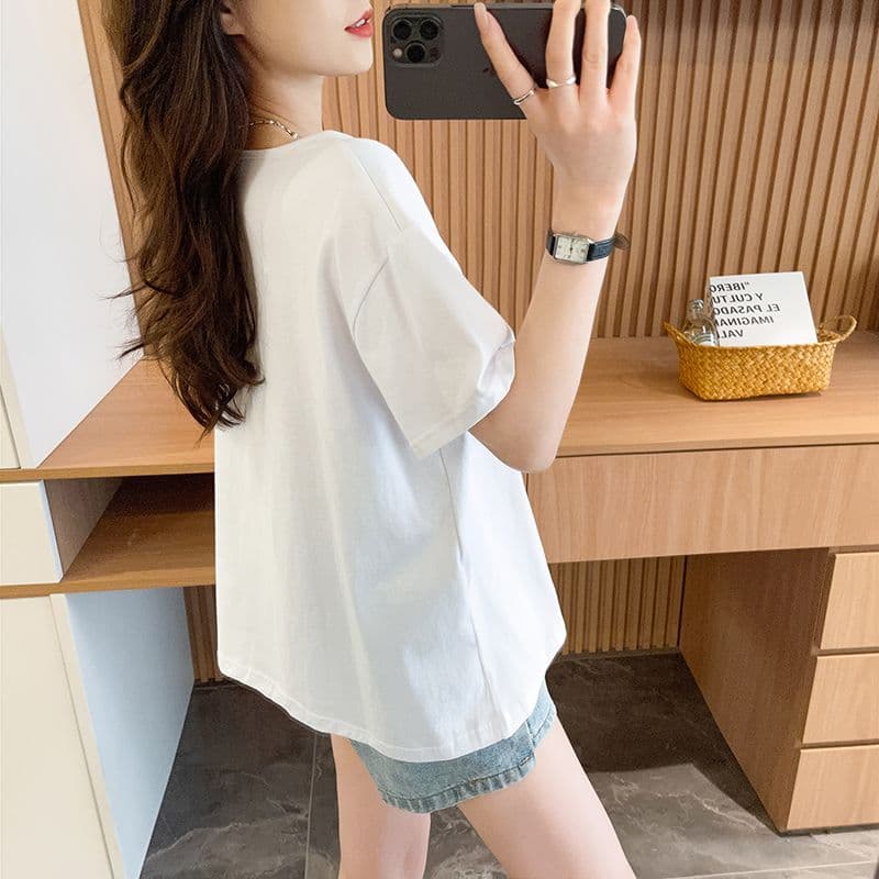 실사 흔들어서 톤 품질 이후 패키지 칼라 루즈핏 페이크 레이어드 배색 디자인 센스 반팔 t 상세 이미지 13