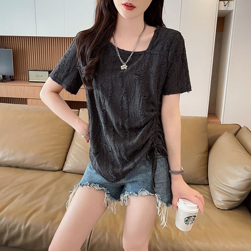 실사 반팔 티셔츠 여름 새로운 루즈핏 패션 다용도 외국 가스 광장 칼라 펌프 로프 맨위 서비스 ins 트렌디 이미지 2