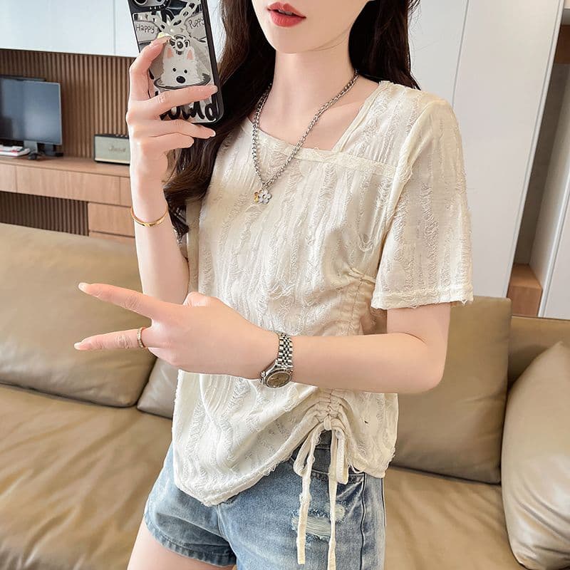 실사 반팔 티셔츠 여름 새로운 루즈핏 패션 다용도 외국 가스 광장 칼라 펌프 로프 맨위 서비스 ins 트렌디 이미지 3