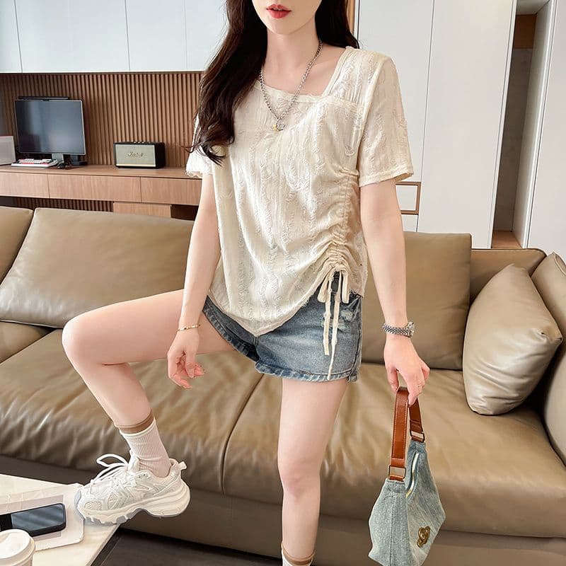 실사 반팔 티셔츠 여름 새로운 루즈핏 패션 다용도 외국 가스 광장 칼라 펌프 로프 맨위 서비스 ins 트렌디 이미지 5