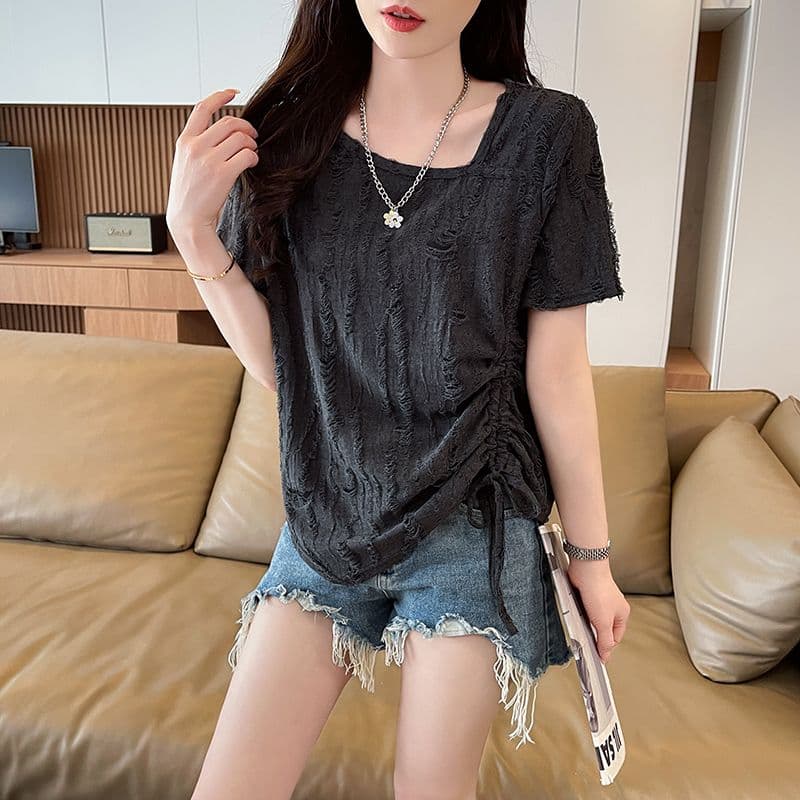 실사 반팔 티셔츠 여름 새로운 루즈핏 패션 다용도 외국 가스 광장 칼라 펌프 로프 맨위 서비스 ins 트렌디 상세 이미지 4