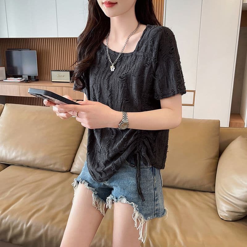 실사 반팔 티셔츠 여름 새로운 루즈핏 패션 다용도 외국 가스 광장 칼라 펌프 로프 맨위 서비스 ins 트렌디 상세 이미지 5