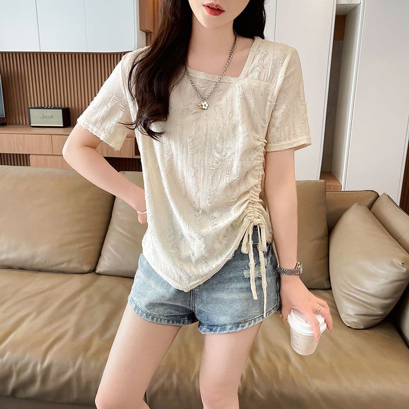 실사 반팔 티셔츠 여름 새로운 루즈핏 패션 다용도 외국 가스 광장 칼라 펌프 로프 맨위 서비스 ins 트렌디 상세 이미지 10